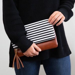 Women’s Classic Striped Fold Over Clutch Handbag